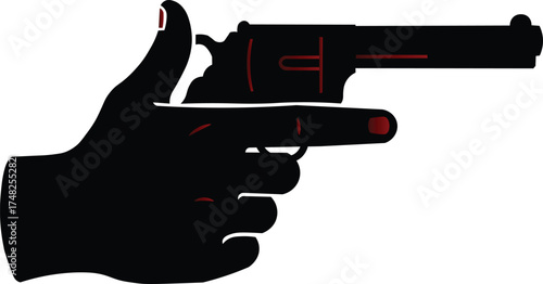 Silhouette of a hand holding a revolver with trigger finger pulled symbolizing danger