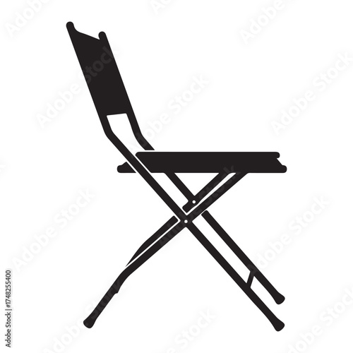 Folding chair silhouette in black and white for event seating and portable furniture solutions providing comfort and convenience for guests