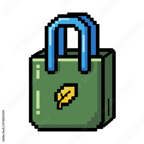 Pixel Art Eco Friendly Shopping Bag with Leaf Design.
