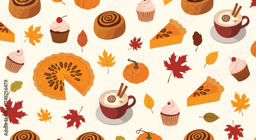 Autumn harvest of pumpkins pies and seasonal treats.