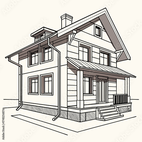 Modern House Illustration in Cartoon Style.