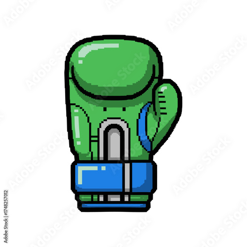 Green boxing glove pixel art design for training and competition.