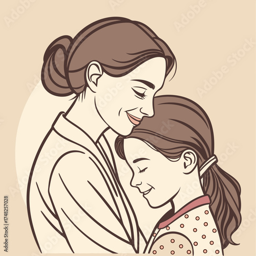 Mother and child embracing vector illustration.