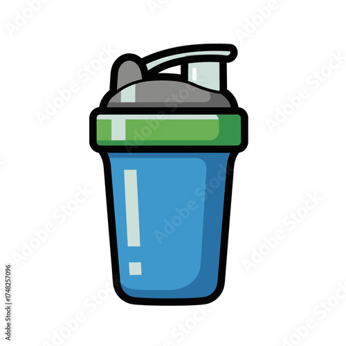 Blue protein shaker bottle for fitness and gym workouts.