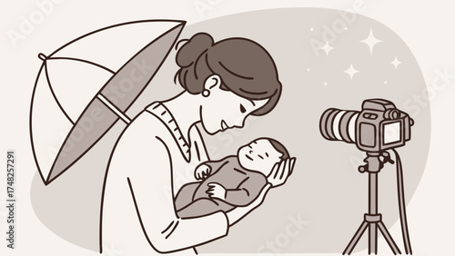 Newborn Photography Session with Baby and Camera.