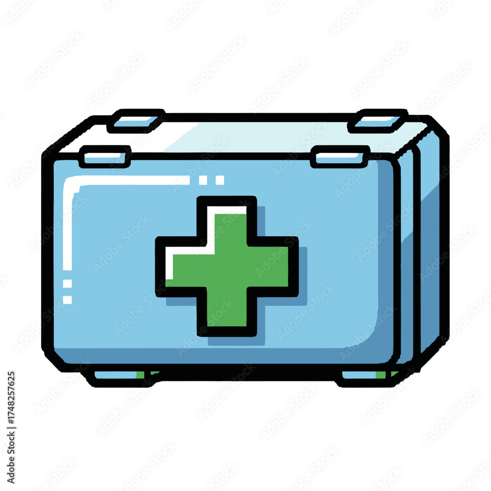 Obraz premium Blue First Aid Kit with Green Cross Illustration.