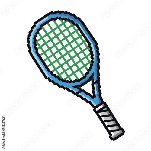 Blue Tennis Racquet with Green Strings for Sports and Recreation.
