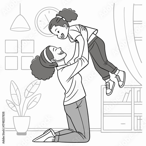 Playful moment between two people a person lifting another high up in the air.