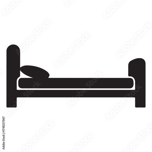 Minimalist Bed Icon Illustration for Sleep and Restful Design Projects Representing Comfort and Relaxation in Black Silhouette Style
