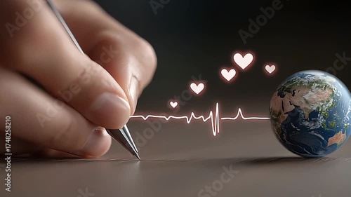 Writing Heartbeat with Earth and Love Symbols – Sustainability Art