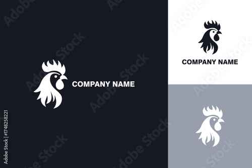 Stylized Rooster Head Logo Design in Black and White.