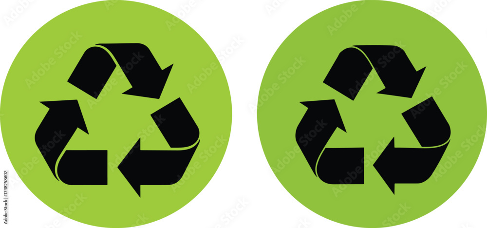 Obraz premium Two green recycling symbols silhouette isolated on white background
