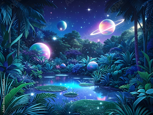 View fantasy jungle with spectacular cosmic details