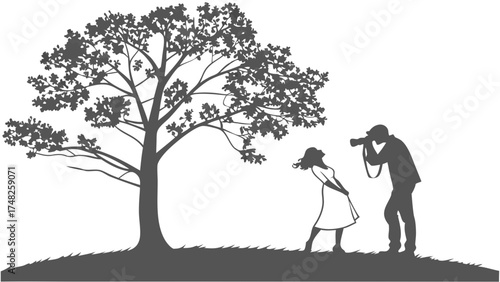 Silhouette Photography Scene with Tree and Figures.