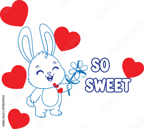 Cute Bunny Holding Flower Hearts So Sweet

