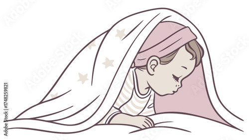 Sweet Dreams Illustration Child Under a Blanket.