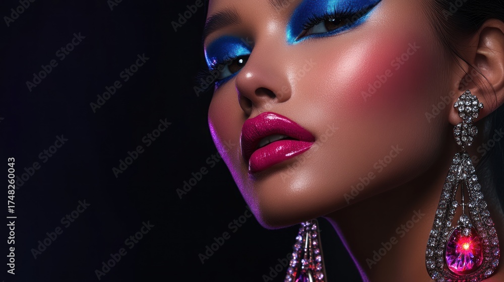 Naklejka premium Woman with vibrant makeup and jewelry