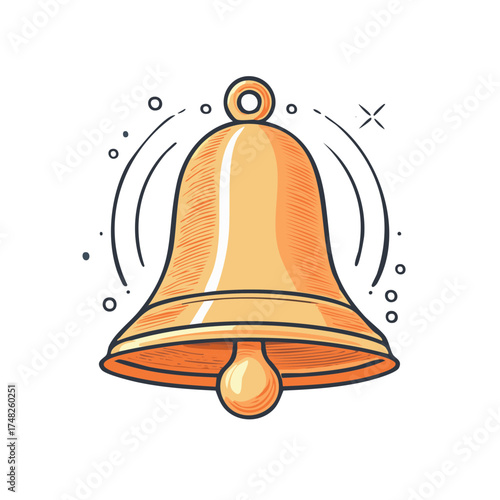 Ringing School Bell Icon Illustration with Sound Waves Ringing and Motion Lines in Retro Style