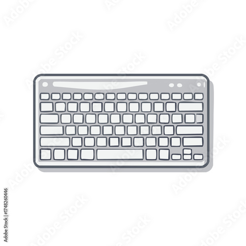 Cartoon style illustration of a gray computer keyboard isolated on white background.