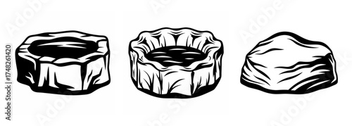 Three koi pond stones rocks natural texture artistic hand drawn sketch design elements