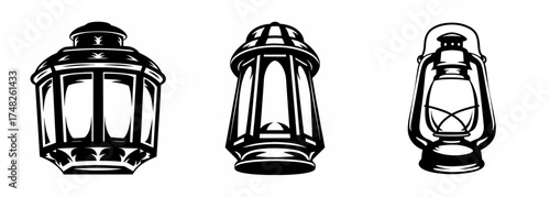 Collection of three vintage lanterns showing different styles and designs outdoor illumination