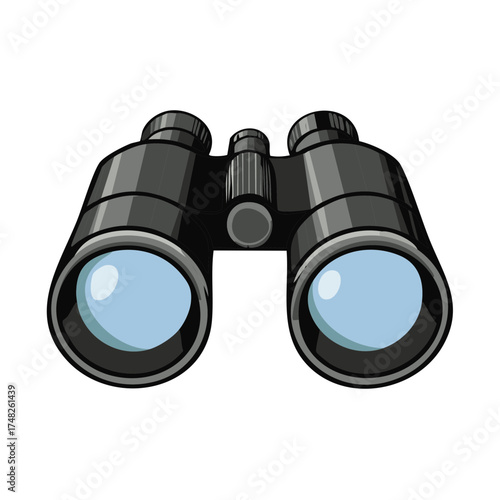 Black Binoculars Illustration, Lens View, Adventure Equipment and Surveillance Tool