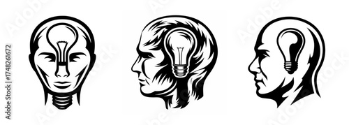 Creative thought process ideas lightbulb brain symbolism human head concept innovation brainstorming thinking