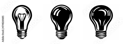 Three light bulbs showcasing different states of illumination and design concepts for idea generation