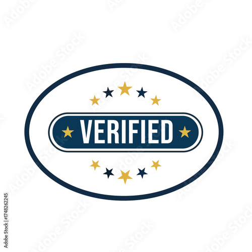 Oval stamp graphic featuring the word verified surrounded by small stars