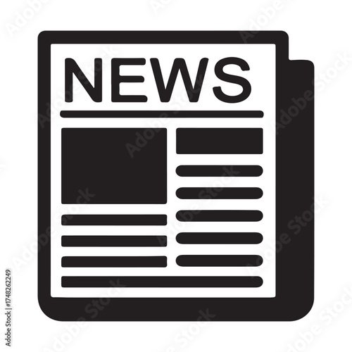 Newspaper Icon Representing News and Information with Headlines and Articles in Black and White Illustration Format Ideal for Websites and Digital Media