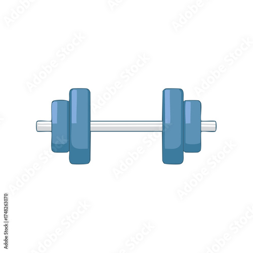 Cartoon style blue barbell weightlifting equipment for fitness and strength training workout