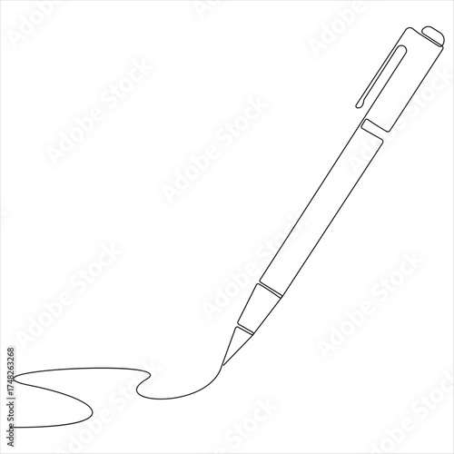 Continuous line drawing of classic ballpoint pen icon back to school minimalist education concept