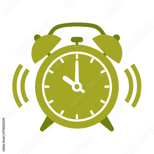 Illustration of a green alarm clock ringing