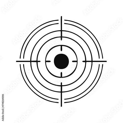 Black and white target illustration shows concept for achieving focus or goals in business and life