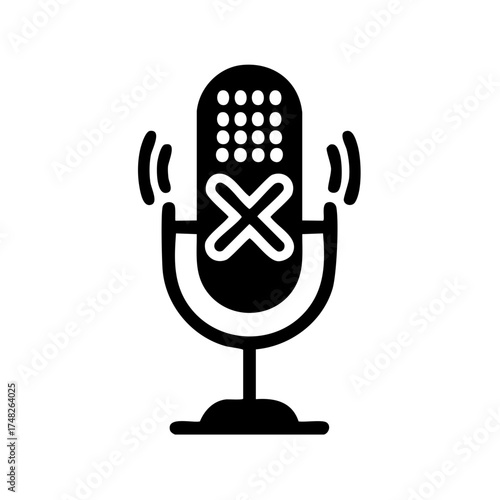 Microphone Crossed Out Icon Black Communication Silence Control Restrictions Prohibition Illustration