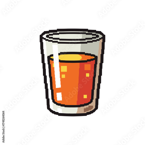 Pixel Art Shot Glass Filled With Orange Juice.