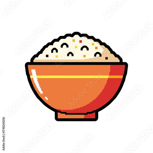 A vibrant illustration of a bowl filled with fluffy white rice ready to eat.