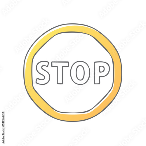 Sign indicating 'Stop' with a yellow-gray outline and clear background