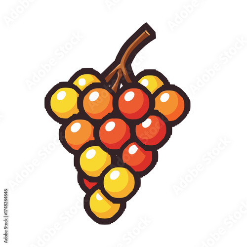 Colorful bunch of grapes with various shades of red orange and yellow.