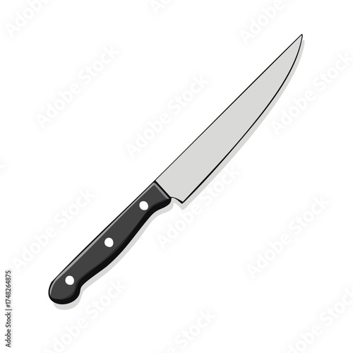 Sharp kitchen knife with a black handle and silver blade for food preparation