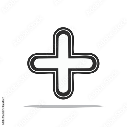 Simple plus sign with rounded corners and a black outline