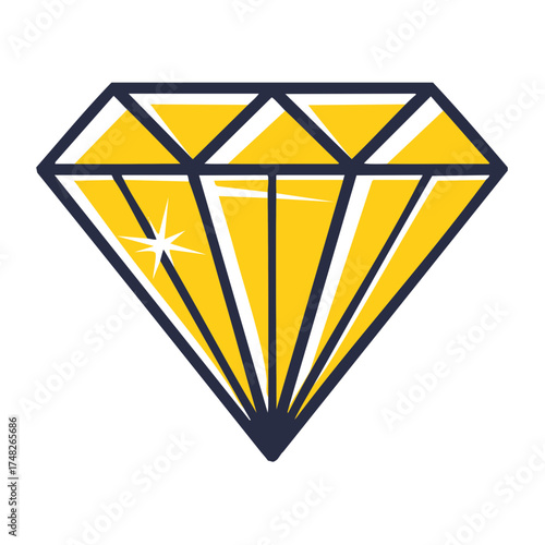 Geometric diamond illustration with gold and blue tones