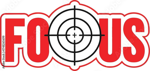 Motivational Vector Graphic 'FOCUS' with a Target Icon: Concentration, Goal, and Productivity Concept Design
