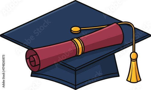 Academic Achievement Vector Illustration of a Graduation Cap and Diploma: Success, Education, and Ceremony Graphic Design