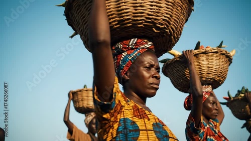 African Women Carrying Baskets on Heads: A Glimpse into Daily Life.