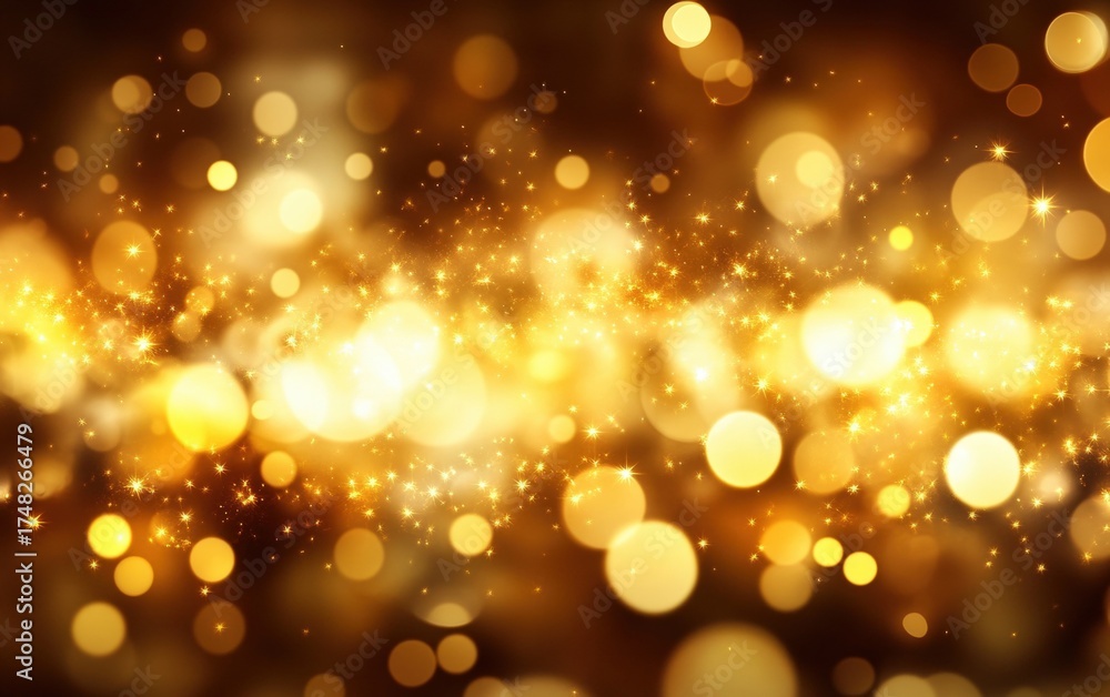 Obraz premium A shimmering background filled with golden bokeh lights and sparkling effects, evoking a magical and festive atmosphere.