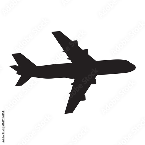Silhouette of Passenger Airplane Flying High Above the Sky Transportation Travel and Global Connectivity Symbol Isolated on White Background Vector Illustration