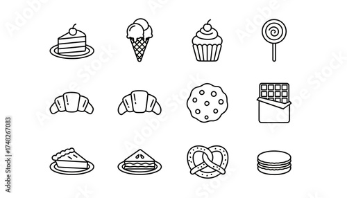 Desserts & Sweets Line Icons Set.