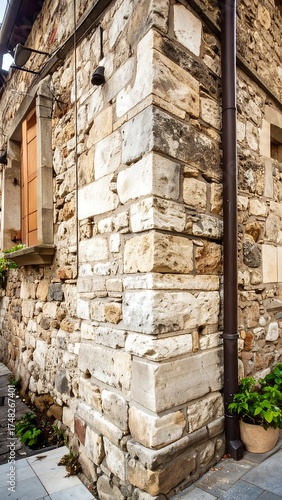 Exterior stone wall corner of an old building