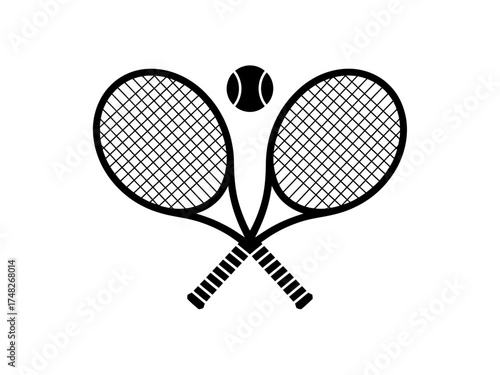 Tennis rackets and ball graphic illustration for sports equipment and recreational activities promotional visuals and athletic competitions advertising materials